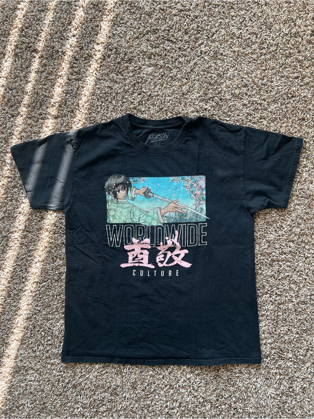 Black Graphic Tee with Pink & Aqua Print